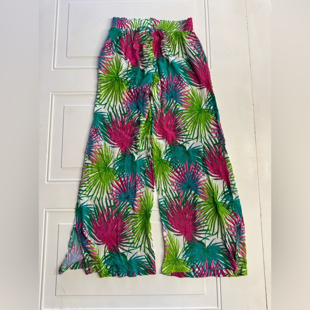 Rose & Olive Women’s Sz Small Floral Rayon Wide Leg Pants Beach Summer Bright - Picture 6 of 6